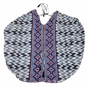 BOHO Aztec Print Keyhole Tassel Toe Poncho Blouse